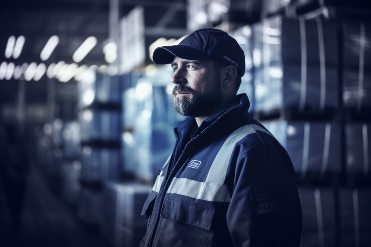 AI-generert bilde av en logistikkmedarbeider på et lager